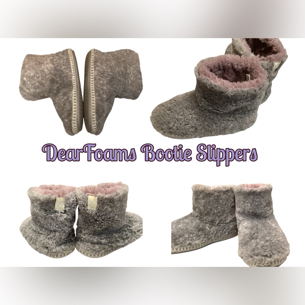 DearFoams bootie slippers faux fur Girls 5 or Women's 7 gray and lavender